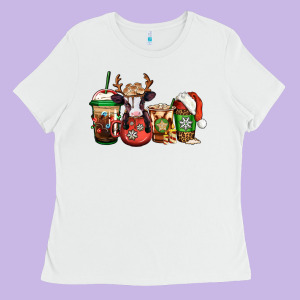 Christmas Baby Calf Coffee Cups Ladies Tee Designed By Jasminsmagicworld
