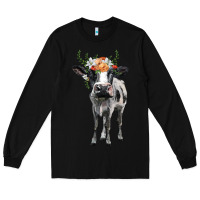 Black holstein cow floral wreath Long Sleeve Tee - BarkalooDesign