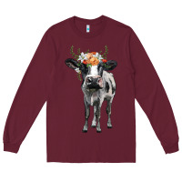 Burgundy holstein cow floral wreath Long Sleeve Tee - BarkalooDesign