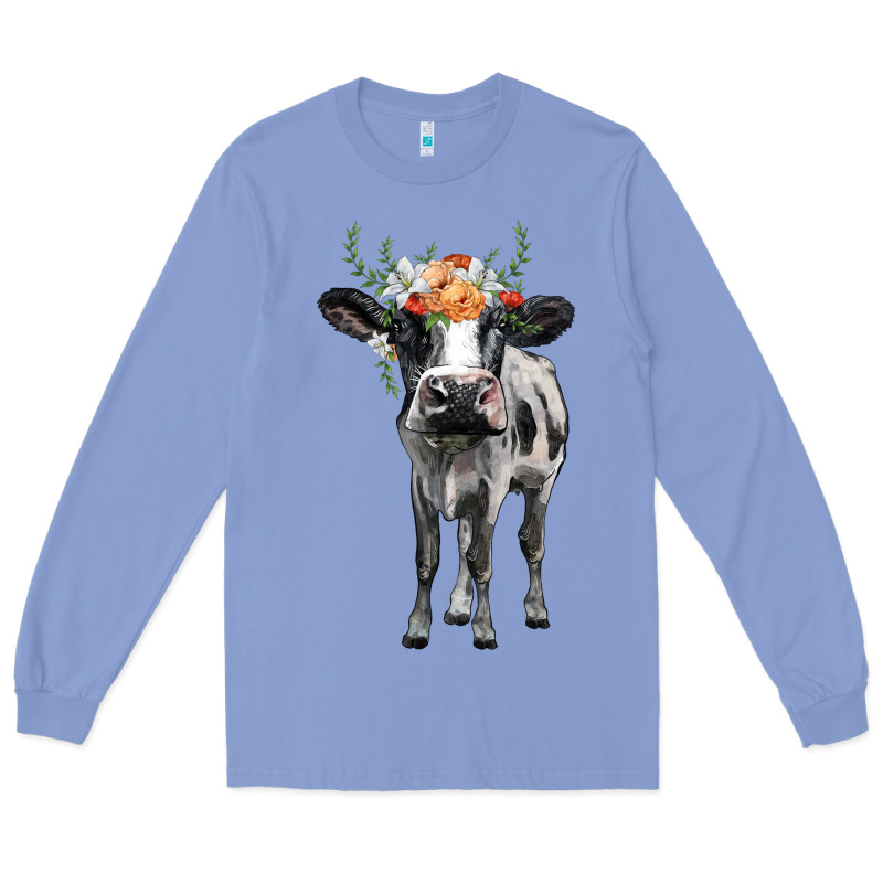 Holstein Cow Floral Wreath Long Sleeve Tee by BarkalooDesign | Teevron