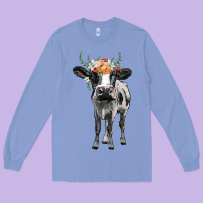 Holstein Cow Floral Wreath Long Sleeve Tee Designed By Barkaloodesign
