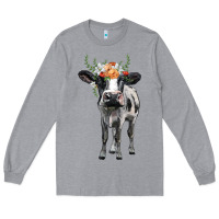 Heather Grey holstein cow floral wreath Long Sleeve Tee - BarkalooDesign