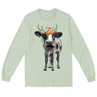 Matcha holstein cow floral wreath Long Sleeve Tee - BarkalooDesign