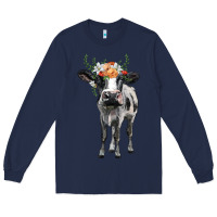 Navy holstein cow floral wreath Long Sleeve Tee - BarkalooDesign