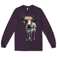 Plum holstein cow floral wreath Long Sleeve Tee - BarkalooDesign