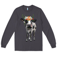 Smoke holstein cow floral wreath Long Sleeve Tee - BarkalooDesign