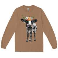 Toasted Coconut holstein cow floral wreath Long Sleeve Tee - BarkalooDesign