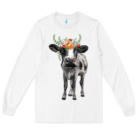 White holstein cow floral wreath Long Sleeve Tee - BarkalooDesign