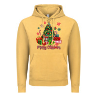 Vintage Mustard merry christmas tree with gift box Vintage Hoodie - MaliasSmallBusiness