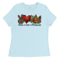 Baby Blue Peace love western christmas trees Ladies Tee - Jasminsmagicworld