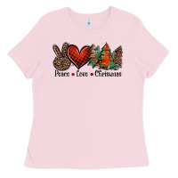 Bubblegum Pink Peace love western christmas trees Ladies Tee - Jasminsmagicworld