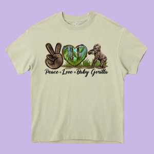 Peace Love Baby Gorilla Heavy Core Tee Designed By Lillyallendesigns
