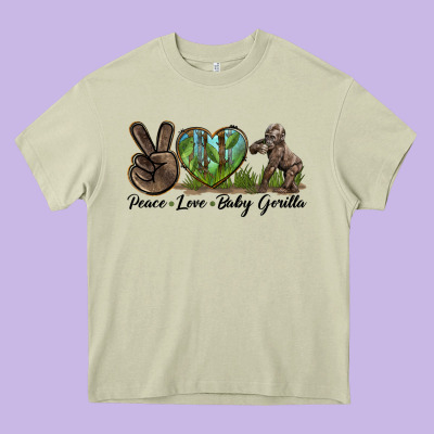 Peace Love Baby Gorilla Heavy Core Tee Designed By Lillyallendesigns
