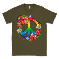 Army Green Peace Pride LGBTQ+ And Flowers Classic Tee - BundleAndBundleShop