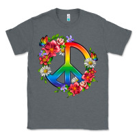 Charcoal Heather Peace Pride LGBTQ+ And Flowers Classic Tee - BundleAndBundleShop