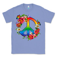 Colony Blue Peace Pride LGBTQ+ And Flowers Classic Tee - BundleAndBundleShop