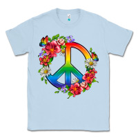 Dusty Blue Peace Pride LGBTQ+ And Flowers Classic Tee - BundleAndBundleShop