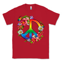 Red Peace Pride LGBTQ+ And Flowers Classic Tee - BundleAndBundleShop