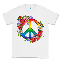 White Peace Pride LGBTQ+ And Flowers Classic Tee - BundleAndBundleShop
