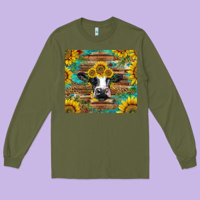 Holstein Cow With Sunflowers Long Sleeve Tee Designed By Barkaloodesign