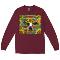 Burgundy holstein cow with sunflowers Long Sleeve Tee - BarkalooDesign