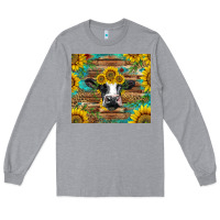 Heather Grey holstein cow with sunflowers Long Sleeve Tee - BarkalooDesign