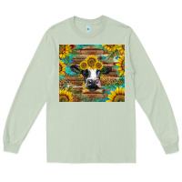 Matcha holstein cow with sunflowers Long Sleeve Tee - BarkalooDesign