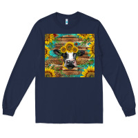 Navy holstein cow with sunflowers Long Sleeve Tee - BarkalooDesign