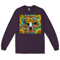 Plum holstein cow with sunflowers Long Sleeve Tee - BarkalooDesign