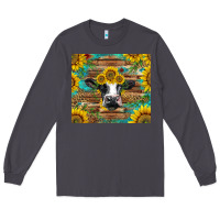 Smoke holstein cow with sunflowers Long Sleeve Tee - BarkalooDesign