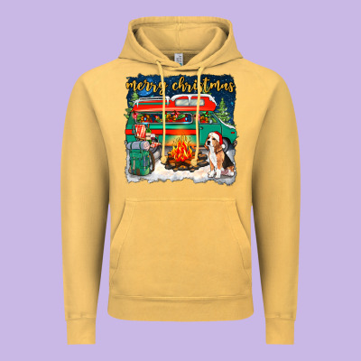 Merry Christmas With Camper Van Vintage Hoodie Designed By Nancycooperartshop