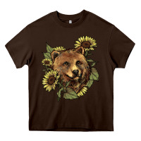 Chocolate Brown bear head sunflowers Heavy Core Tee - NancyCooperArtShop