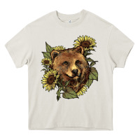 Cream bear head sunflowers Heavy Core Tee - NancyCooperArtShop