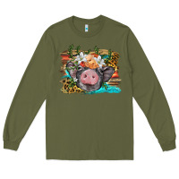 Army Green baby pig with floral and western background Long Sleeve Tee - BarkalooDesign