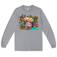 Heather Grey baby pig with floral and western background Long Sleeve Tee - BarkalooDesign
