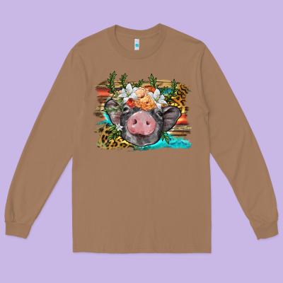 Baby Pig With Floral And Western Background Long Sleeve Tee Designed By Barkaloodesign