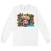 White baby pig with floral and western background Long Sleeve Tee - BarkalooDesign