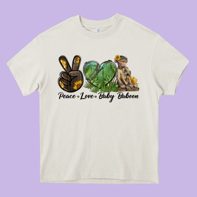 Peace Love Baby Baboon Heavy Core Tee Designed By Lillyallendesigns