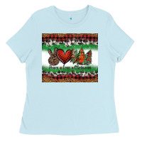 Baby Blue Peace Love Christmas Trees Ladies Tee - Jasminsmagicworld