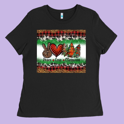 Peace Love Christmas Trees Ladies Tee Designed By Jasminsmagicworld