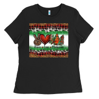 Black Peace Love Christmas Trees Ladies Tee - Jasminsmagicworld
