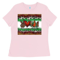 Bubblegum Pink Peace Love Christmas Trees Ladies Tee - Jasminsmagicworld