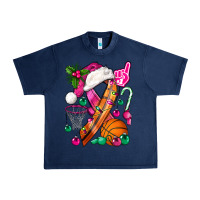 Navy Pink Christmas Breast Cancer Ribbon Basketball Urban Heavy Tee - BundleAndBundleShop