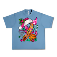 Pebble Blue Pink Christmas Breast Cancer Ribbon Basketball Urban Heavy Tee - BundleAndBundleShop