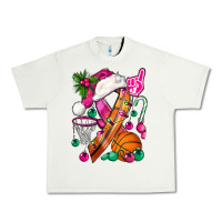 Pistachio Pink Christmas Breast Cancer Ribbon Basketball Urban Heavy Tee - BundleAndBundleShop