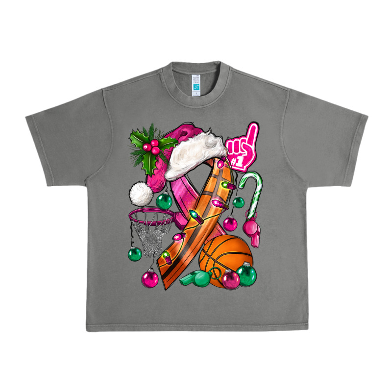 Pink Christmas Breast Cancer Ribbon Basketball Urban Heavy Tee by BundleAndBundleShop | Teevron
