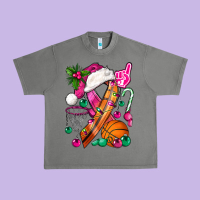 Pink Christmas Breast Cancer Ribbon Basketball Urban Heavy Tee Designed By Bundleandbundleshop