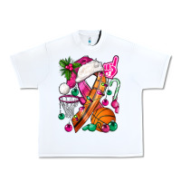 White Pink Christmas Breast Cancer Ribbon Basketball Urban Heavy Tee - BundleAndBundleShop