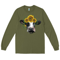 Army Green holstein cow with sunflower Long Sleeve Tee - BarkalooDesign