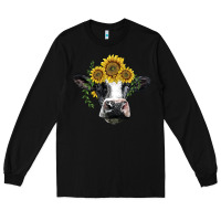 Black holstein cow with sunflower Long Sleeve Tee - BarkalooDesign